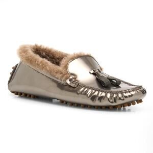 Brunello Cucinelli Monili Metallic Lamb Shearling Fur Driver Loafers 38.5